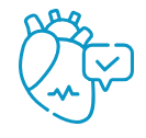 Disegno a linee blu di un cuore con all'interno una linea di battito cardiaco e una bolla che mostra un segno di spunta, a simboleggiare la salute del cuore o un check-up del cuore sano.